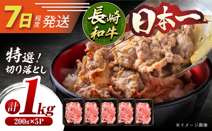 
                  7日発送)特選切り落とし 長崎和牛約1kg（200g×5P）[ECS017] すき焼き 牛丼 肉じゃが 切り落とし きりおとし 小分け 冷凍 牛肉 国産 黒毛和牛 和牛 長崎和牛
                