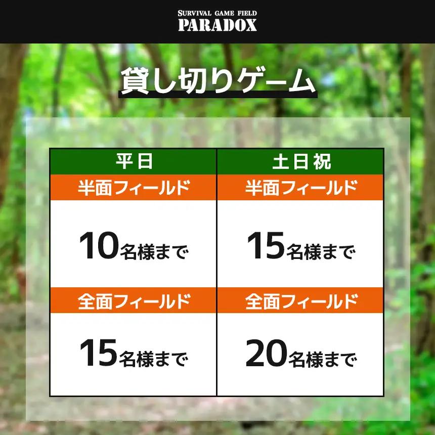 サバゲー 【貸し切り】【全面フィールド】【平日 15名様まで】 サバイバルゲーム フィールド PARADOX