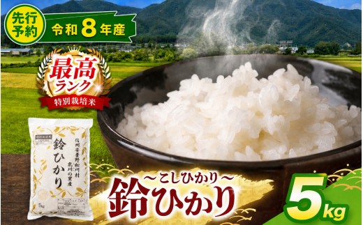 【令和8年産先行予約】鈴音ひびく清らかな里で育ったお米 松川村ブランド米 鈴ひかり 1等A 特別栽培米 コシヒカリ 5kg 限定生産米 減農薬 信州 安曇野産 こしひかり | 乳川の里 米 こめ コメ お米 白米 コシヒカリ 長野県 信州 安曇野 松川村