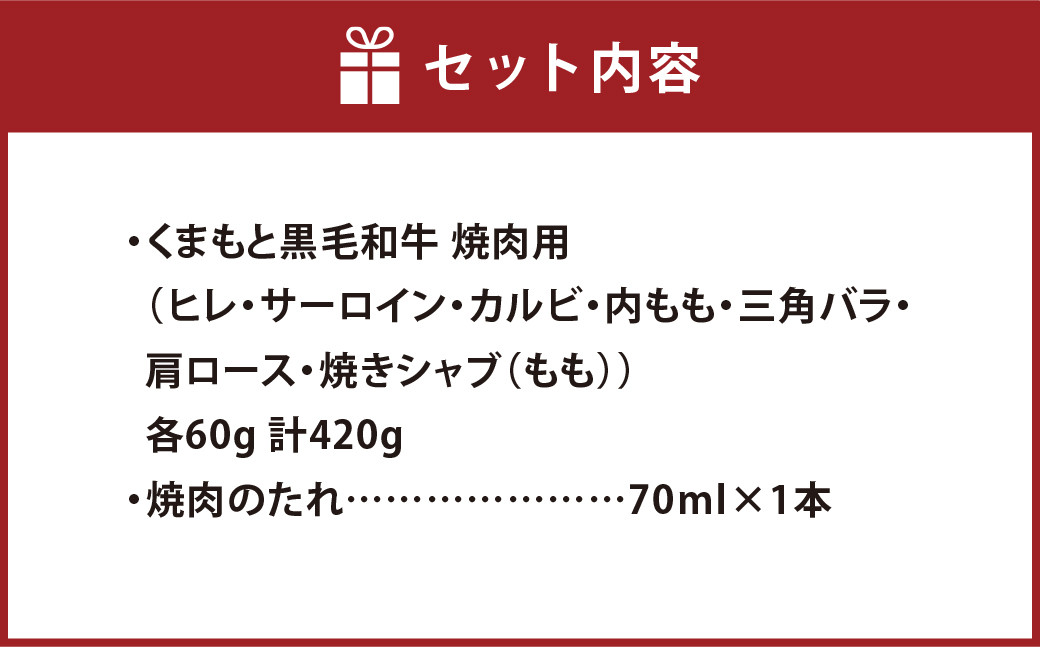 A5ランク くまもと 黒毛和牛 7種の焼肉 食べ比べ 盛合せ 計420g G-101