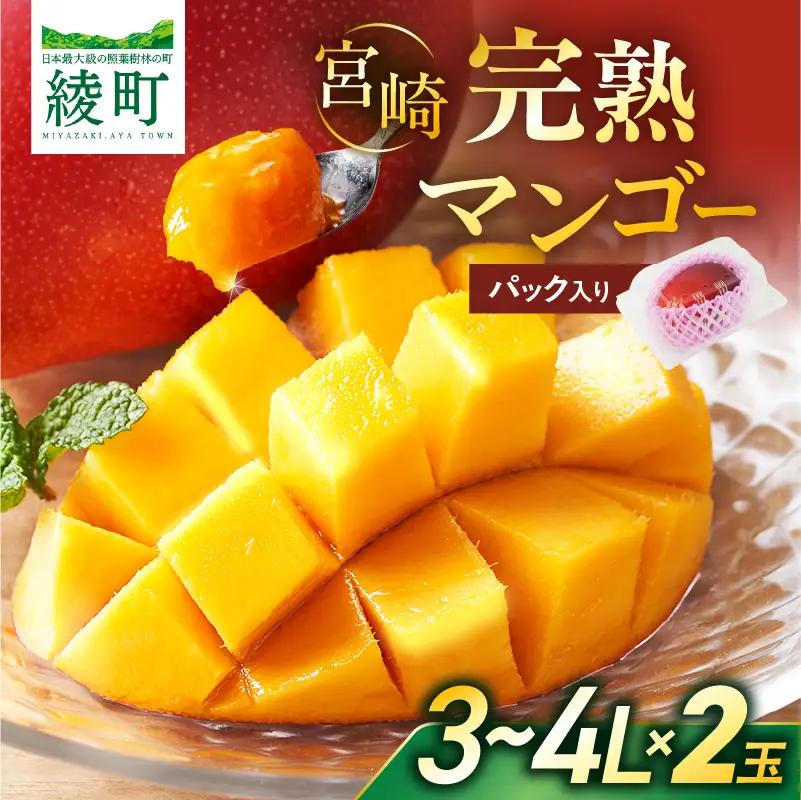 【先行予約/数量限定】完熟マンゴー ３L～４L×２玉（パック）宮崎県産 濃厚 高級 果物 フルーツ 贈答 ギフト 完熟マンゴー マンゴー  【JA綾町】_A0114-2301
