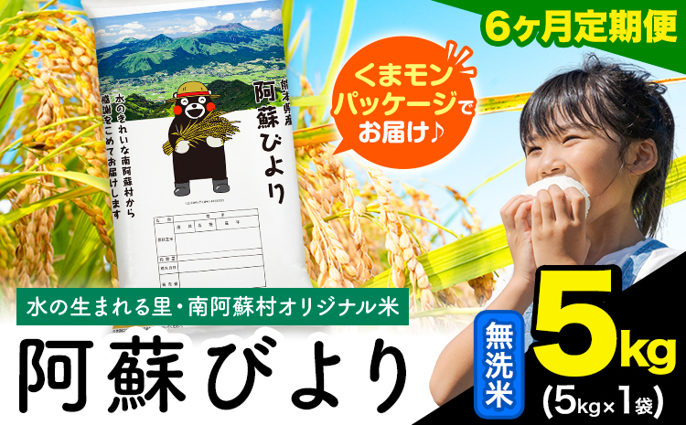 【6ヶ月定期便】阿蘇びより 無洗米 5kg (5kg×1袋)《お申込み月の翌月から出荷開始》｜国産米 人気米 熊本県産米 お米 生活応援米---mna_abytei_5kg_87000_mo6_m---