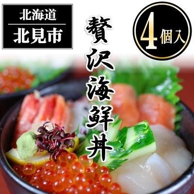 ふるさと納税 北見市 【毎月定期便】贅沢海鮮丼　4個入りセット　いくら　ズワイガニ　北見市加工全6回