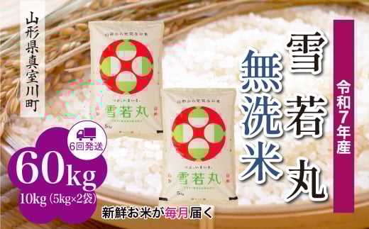 ＜令和7年産米＞ 雪若丸 【無洗米】 定期便 60kg （10kg×1ヶ月間隔で6回お届け）＜配送時期指定可＞　山形県真室川町