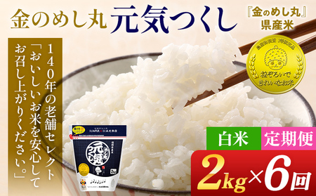 【6回定期便】 令和7年産 白米 金のめし丸 元気つくし 2kg 定期便 半年 福岡 お米 米 ごはん ご飯 お弁当 おにぎり 金のめし丸県産米 福岡ブランド米 めし丸 ライス rice 飯