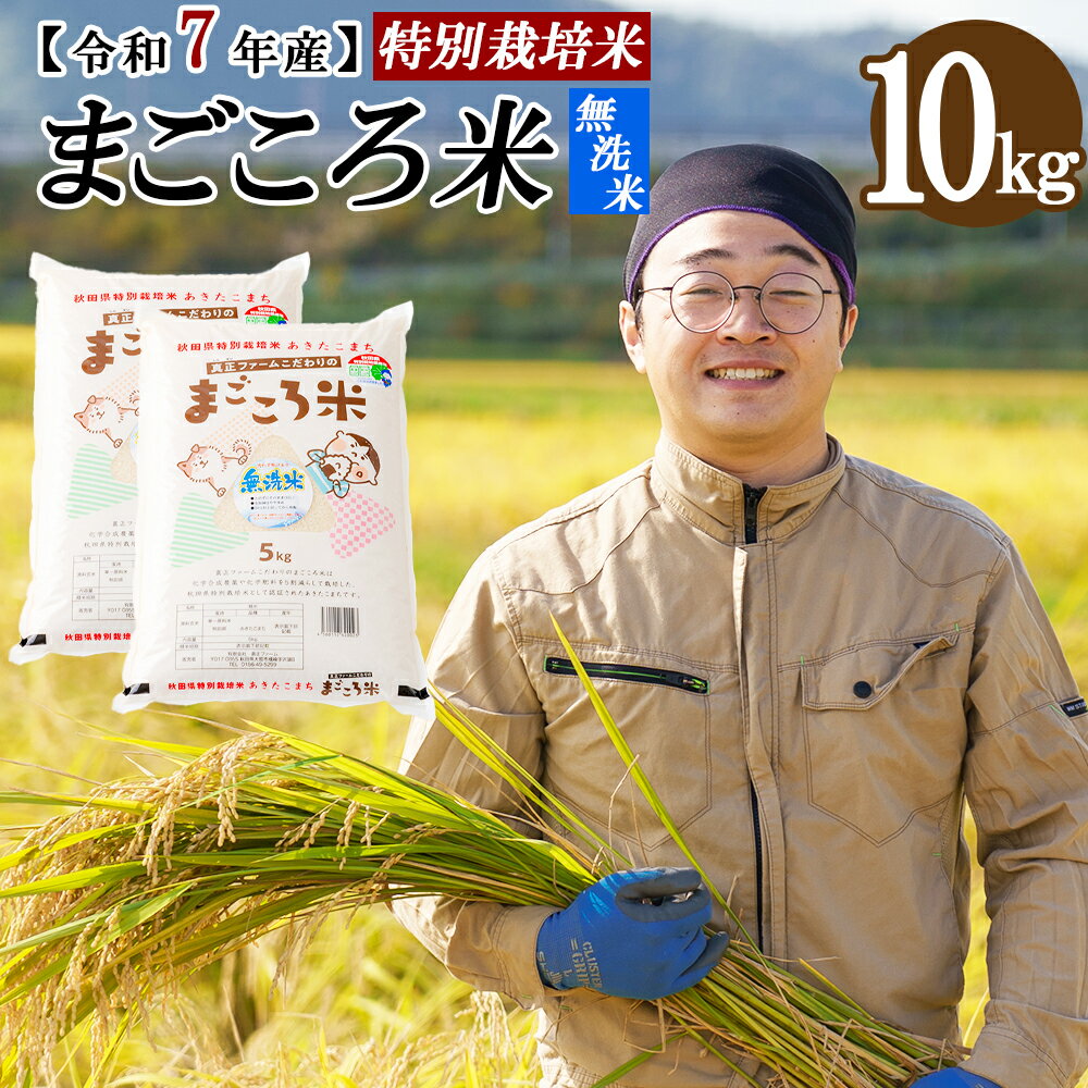 【ふるさと納税】【令和7年産先行受付】秋田県特別栽培米あきたこまち「まごころ米（無洗米）」 10kg（5kg×2袋） 【2025年産 白米 無洗米 東北産 粘り 弾力性 節約 手間なし 国産 旨み 香り 栄養 のし対応可能 お弁当 真正ファーム 秋田県 大館市 送料無料】 155P9202