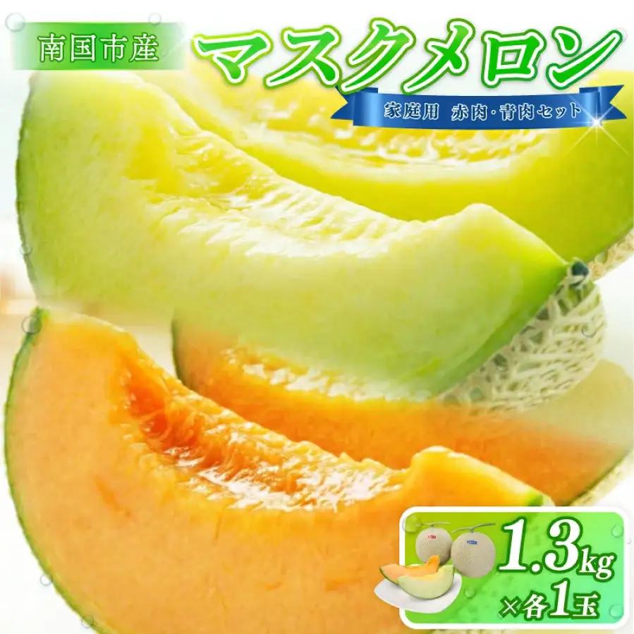 【先行予約】マスクメロン（家庭用） 2玉入 青肉赤肉 高級メロン！ ／ マスクメロン 果物 フルーツ ギフト 農家直送 NE029