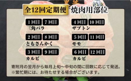 【焼肉大会】【12回定期便】長崎和牛 焼肉用部位×12回定期便＜株式会社黒牛＞ [CBA049]