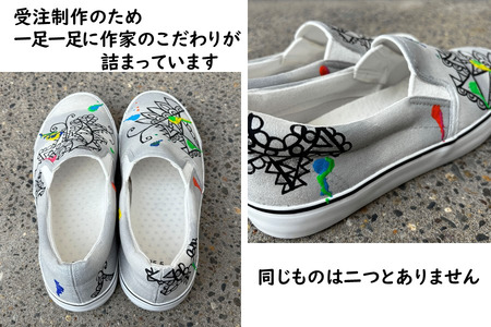 スニーカー アイアン iron(s) 手描きスリッポン 幾何学模様 ドット模様 アシンメトリー 大人可愛い おしゃれ レディース メンズ ユニセックス ワイズ 2E 22.0～28.0cm【受注制作】