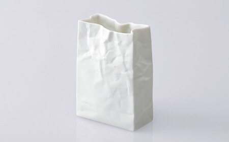 【瀬戸焼】ニュークリンクルスーパーバッグ#3 花器 ホワイト 【セラミック・ジャパン】 / 花器  ギフト プレゼント / 瀬戸市[BBBC003]