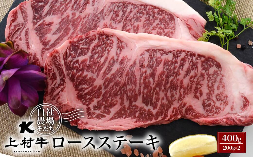 【カミチク】宮崎県産上村牛 ロースステーキ400ｇ（200ｇ×2パック）<1.2-13>牛肉 ステーキ ビーフ 宮崎県西都市 数量限定