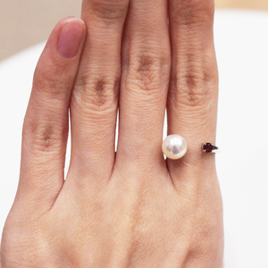S085-453_あこや真珠 リング 7.5mm - 8mm ホワイトピンク ガーネット 真珠 