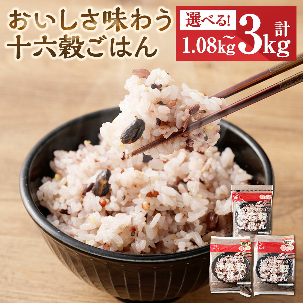 【ふるさと納税】＜選べる内容量＞おいしさ味わう十六穀ごはん 計1.08kg ((30g×6)×6袋) / お徳用 計2.7kg((30g×15)×6袋) / 計3 kg(500g×6袋) 雑穀米 お米 黒米 十六種類 穀物入り ごはん ご飯 国産 山梨県 中央市 送料無料