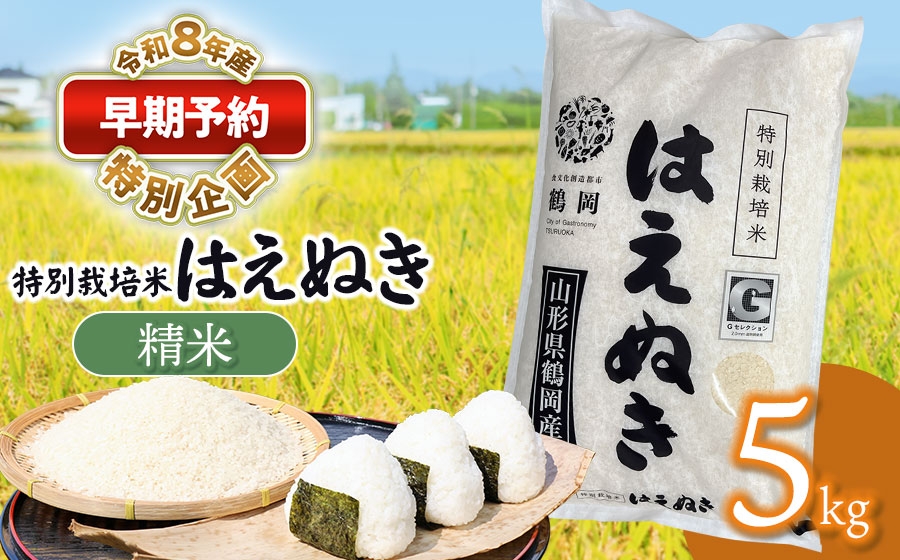 
                  【早期予約特別企画】【令和8年産先行予約】 特別栽培米 はえぬき 精米 5kg　(5kg×1袋)　山形県鶴岡産　鶴岡協同ファーム
                