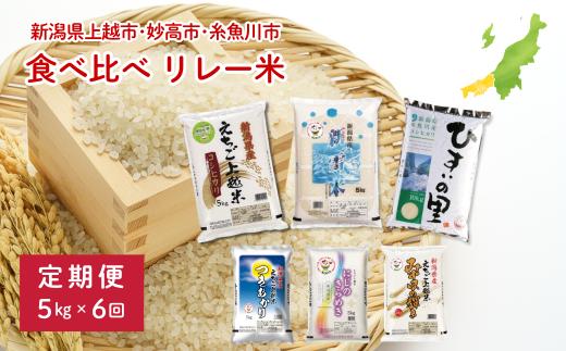 《令和8年産新米》上越地域3市 リレー米 5kg×6回 30kg コシヒカリ つきあかり にじのきらめき みずほの輝き【上越市 妙高市 糸魚川市 コシヒカリ こしひかり 5kg 米どころ新潟 定期便 2026年】