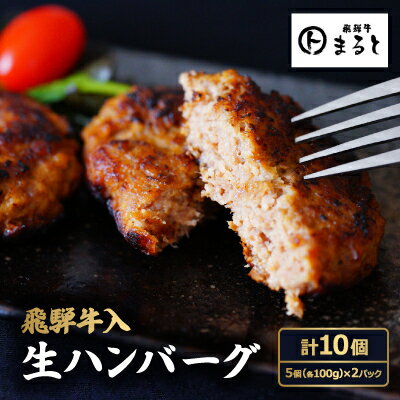 【ふるさと納税】飛騨牛入特製生ハンバーグ　100g×10個_ ハンバーグ 飛騨牛 牛肉 黒毛和牛 国産牛 ブランド牛 豚肉 豚 牛 ビーフ 手作り 生ハンバーグ はんばーぐ おかず 惣菜 お弁当 10個 ギフト プレゼント 自宅用 冷凍 送料無料 【配送不可地域：離島】【1491576】