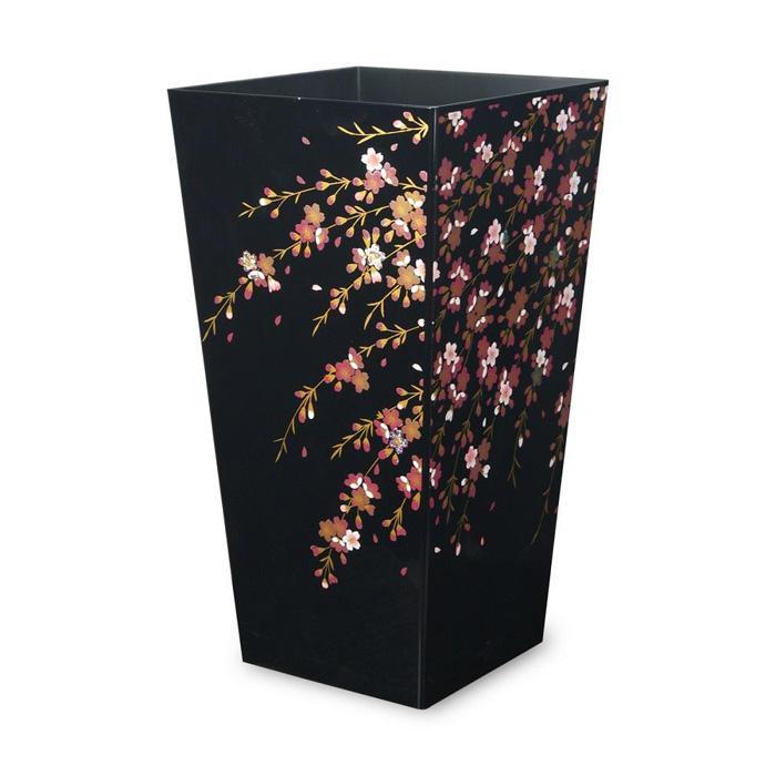 【ふるさと納税】蒔絵調 ダストボックス L角 9.5L 桜ブラック タツクラフト 【Tk143】 | ゴミ箱 キッチン ペール キッチン おしゃれ 送料無料 ごみ箱 日本製