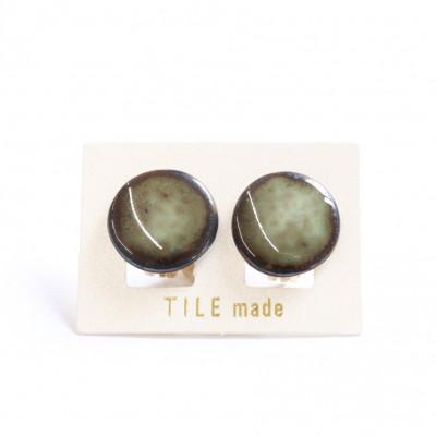 ふるさと納税 瑞浪市 【美濃焼】苔むらタイルイヤリング(直径20mm)