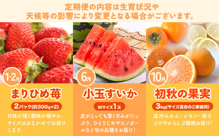 わかやま旬の フルーツ 定期便 【全3回】内容量 S 有田マルシェ《発送月固定・全3回出荷》 和歌山県 日高町 苺 いちご 柑橘 オレンジ 小玉 スイカ レモン みかん 有田 みかん 柿 果物 定期 