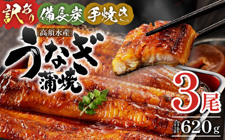 【訳あり】高須水産　備長炭手焼き蒲焼3尾(620ｇ) 鰻 うなぎ ウナギ