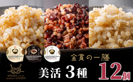 【 ご飯パック 】 金賞 健康米 食べ比べ 美活3種セット 120g×12個入り