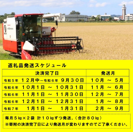 【新米予約受付】令和6年産ななつぼし定期便80kg(毎月10kg×8か月)