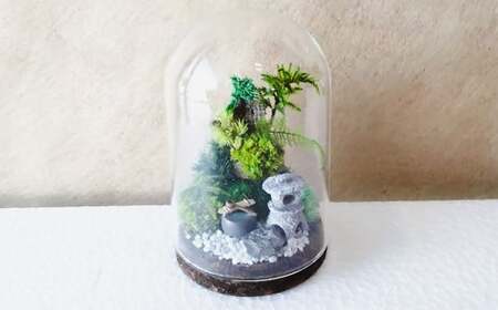 【さとリウムR】プリザーブド加工のテラリウム なごみ（燈篭） 1セット ｜テラリウム ガラスドーム 苔 こけ コケ 植物 鑑賞用 インテリア 水やり不要
