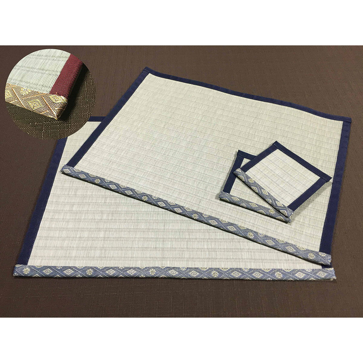 【ふるさと納税】ゴシゴシ洗える！？畳ランチョンマットセット　カラー：青紋＋青
