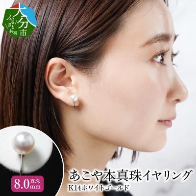 ふるさと納税 大分市 あこや本真珠イヤリング 真珠8.0mm 14Kホワイトゴールド_R14112