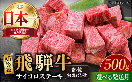 【8月発送】飛騨牛 サイコロステーキ 部位おまかせ 500g A5等級 和牛 ブランド牛 国産 牛肉 多治見市 / 渡辺精肉店 [TAZ038-8]