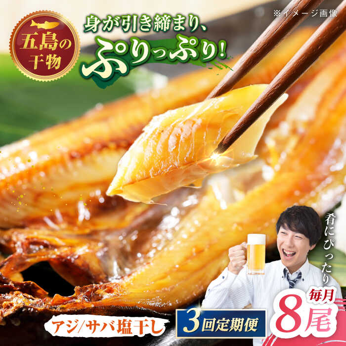 【ふるさと納税】【3回定期便】【M】一夜干し 塩干し（アジ/サバ）計8尾 五島市/愛情食彩[PCH018] 干物 ひもの 鯵 鯖 あじ さば おつまみ おかず 長崎