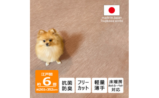 カーペット 日本製 抗菌防臭 犬 猫 ペット対応 ビオラ 261×352cm 江戸間 6畳 ベージュ【1519448】