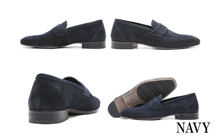 クインクラシコ 革靴 86001 (カラー：ネイビー、サイズ：27.0cm) コインローファー メンズ スエード ドレスシューズ 牛革 カジュアル