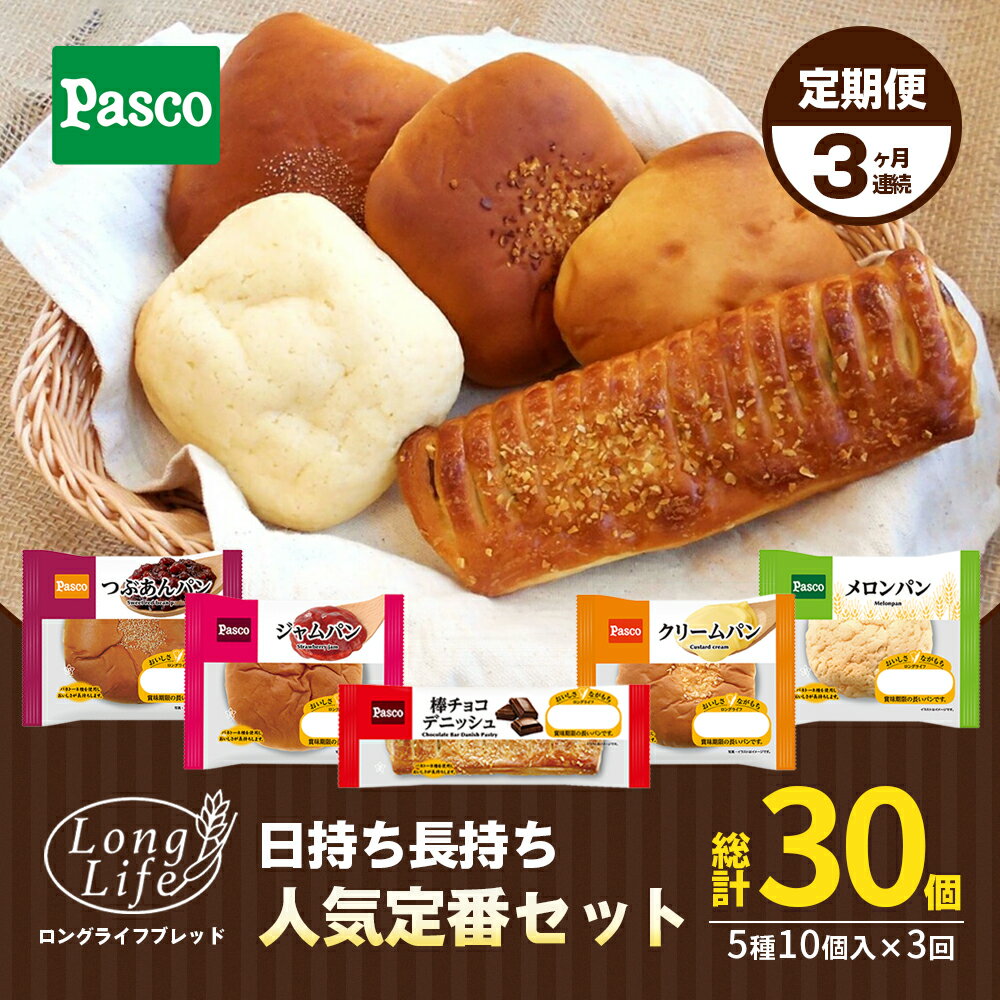 【ふるさと納税】【日持ち長持ち「人気定番セット」5種10個入】3ヶ月連続定期便　 パン 菓子パン 保存料不使用 ストック 便利 非常食 食べ物 詰め合わせ