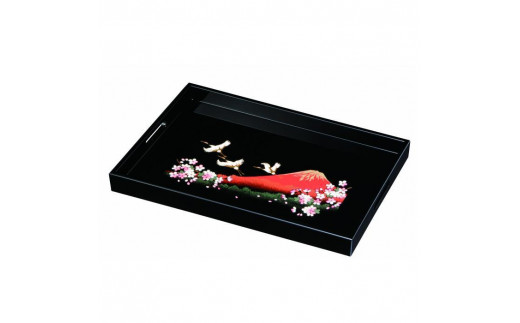 
紀州塗り 木製長手盆 45cm 一富士二鶴三桜
