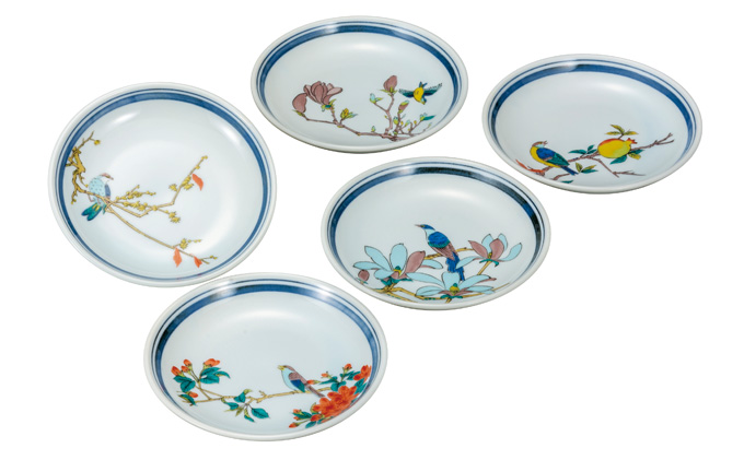 九谷焼　4.5号皿揃　花鳥絵変り（5枚セット）a01 食器 キッチン雑貨 キッチンアイテム 雑貨 小物 お皿 丸皿 食卓 テーブルコーディネート 