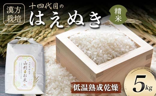 漢方栽培 低温熟成乾燥 十四代目のはえぬき（精米）5kg 米 お米 おこめ 山形県 新庄市 F3S-2412
