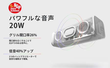 【VGP2024受賞】20W大出力 防水スピーカー FUNLOGY Portable2 ホワイト 2個セット | デュアル重低音 IP67防塵 Bluetooth ワイヤレス ポータブルスピーカー お