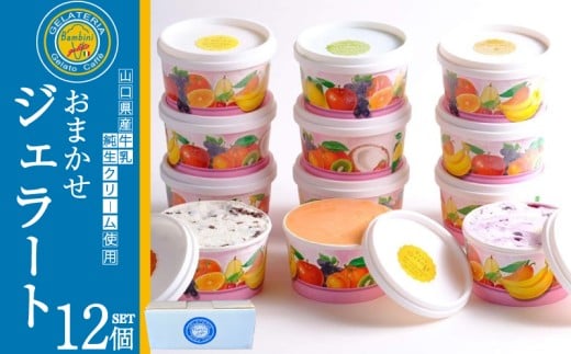 ジェラート おまかせ 12個 セット ( アイス アイスクリーム スイーツ デザート 詰め合わせ フルーツ 果物 季節 旬 ギフト 贈り物 プレゼント バニラ チョコレート 抹茶 カップ おやつ 母の日 父の日 お中元 お歳暮 贈答 食べ比べ 手土産 夏 休み ) 下関 山口