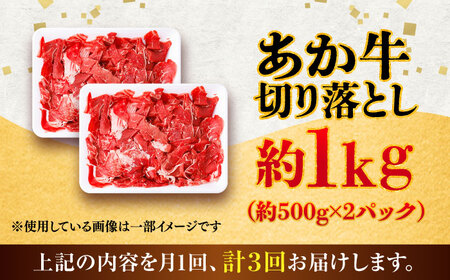 【全3回定期便】あか牛 切り落とし 約1kg (約500g×2P) / 熊本 赤牛 褐牛 あかうし 褐毛和種 肥後 冷凍 国産 牛肉 和牛 切り落とし こま切れ【五右衛門フーズ】[BHCY006]