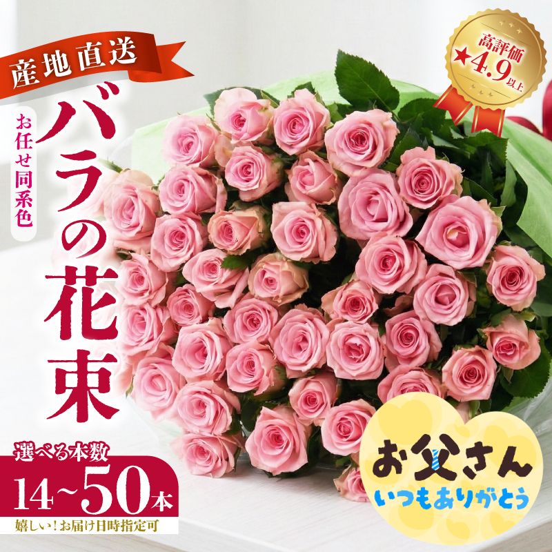 【ふるさと納税】 生産者直送！バラの花束 14本 20本 50本 色同色 おまかせ 日時指定可 バラ 生花 薔薇 花束 フラワーアレンジメント 記念日 誕生日 クリスマス 父の日 ギフト プレゼント 花 同色系 plan002_01 G02_03 G04_01