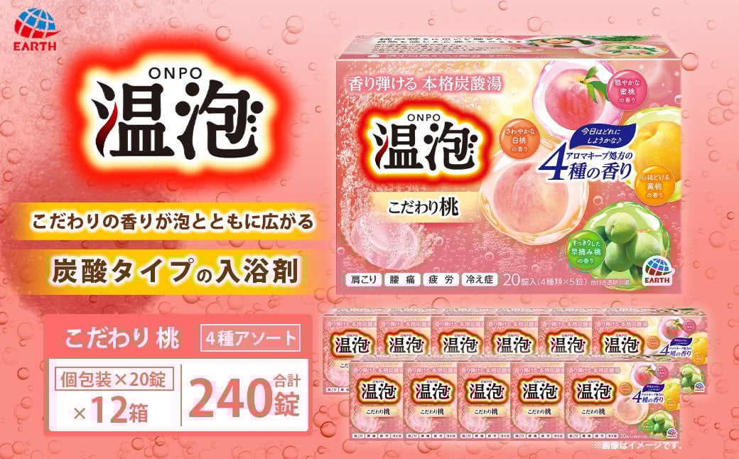 
            温泡 こだわり桃 4種アソート 12箱 アース製薬 入浴剤 風呂 大容量 【2026年2月下旬より順次発送予定】
          