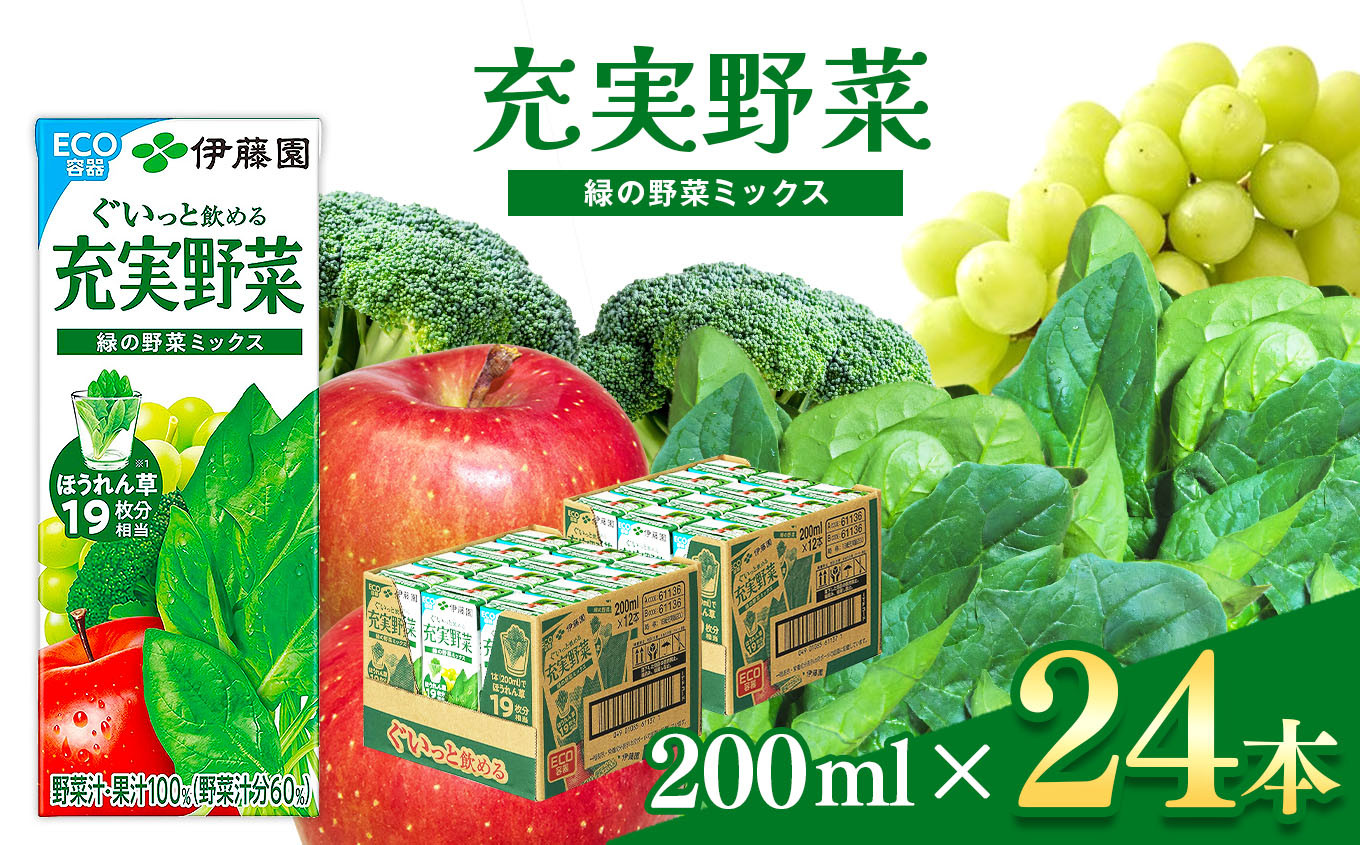 
充実野菜 緑の野菜ミックス 紙パック ( 200ml × 24本 ) 伊藤園 | 野菜 ジュース セット 飲料 健康 食品 砂糖 食塩 不使用 環境に優しい 長期常温可能 1ケース 長野県 松本市

