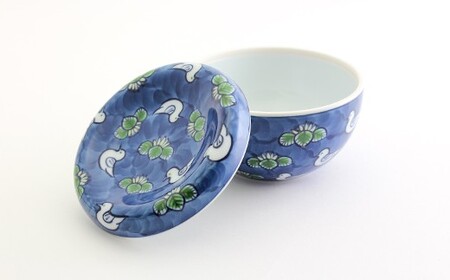 源右衛門窯 染錦水鳥図 小物入 蓋物 器 水鳥 お漬物 有田焼 ad080