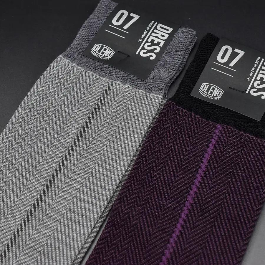 OLENO DRESS SOCKS 「NOBLE ソックス」 2足セット 24～26cm  オリジナルバック付（ヘリンボーン/パープル ヘリンボーン/グレー）///ビジネス スーツ オフィス おしゃれ