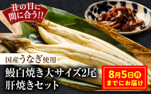 【丑の日(8月5日)までにお届け】国産うなぎ使用　鰻白焼き　大サイズ（156～180g）2尾・肝焼きセット_M069-010_03-U8