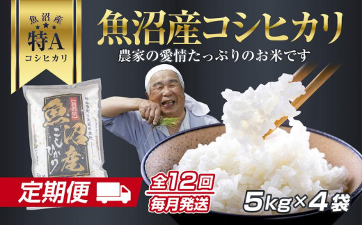 
                  DH15 【定期便】 新潟県 魚沼産 コシヒカリ お米  20kg×計12回 精米済み 1年間 毎月発送 こしひかり（お米の美味しい炊き方ガイド付き）
                