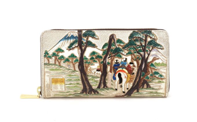 【文庫屋大関】大容量　ぐるっとファスナーの長財布　浮世絵　吉原【皮革工芸品】 ファッション 小物 仕切り カードポケット ロングポケット 