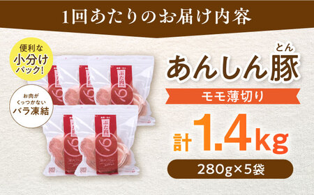 【6回定期便】《バラ凍結》モモ薄切り 1.4kg 計 8.4kg 豚肉 小分け 薄切り モモ 白川町 / 藤井ファーム[AWAF043]