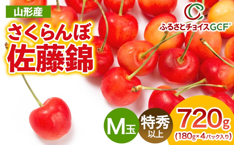 
                  【GCF】さくらんぼ佐藤錦 Ｍ玉 特秀以上 180g×4パック入 1箱【令和9年産先行予約】 FS26-022
                